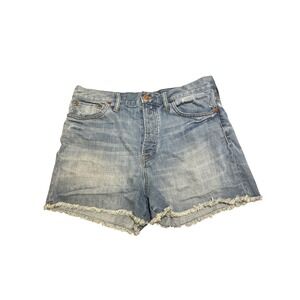 Madewell‎ High Rise Denim Shorts Women's 32 Light Wash Raw Hem Button Fly